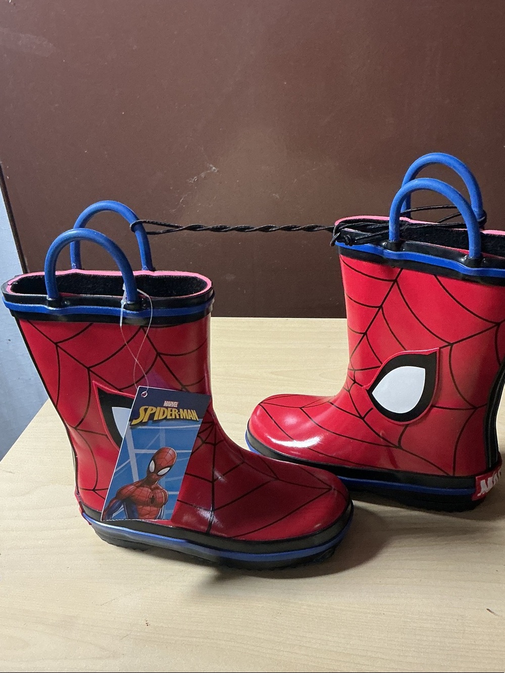 Spiderman Red and Blue Kids Rain Boots with Web Graphics nwt 5/6